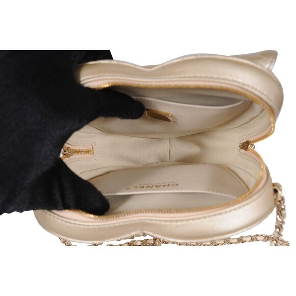 Chanel Womens Gold Metallic Lambskin Quilted CC Logo Large Heart Crossbody Bag - Picture 10 of 12